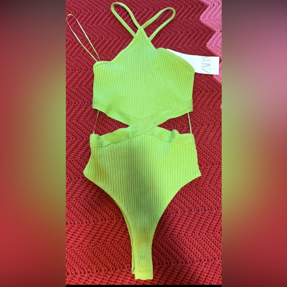 Green ribbed bodysuit